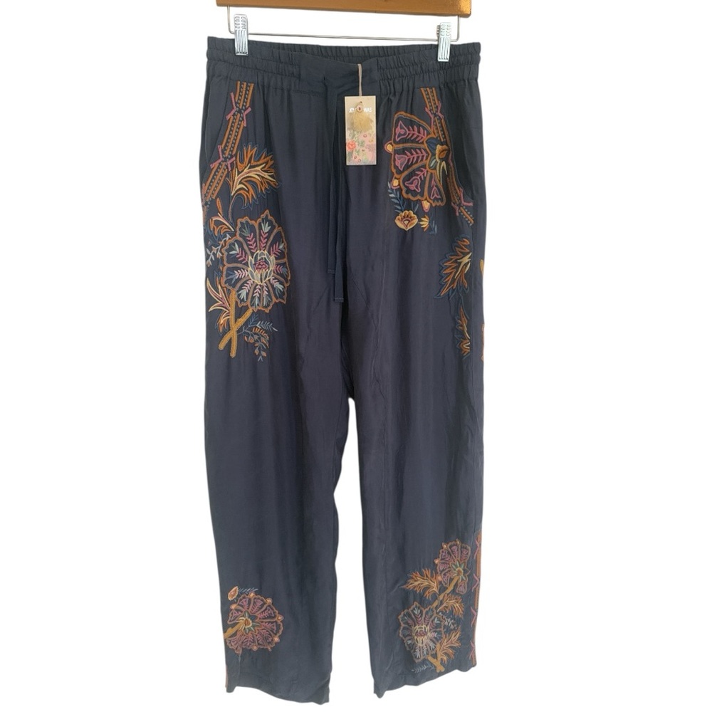 BIYA by Johnny Was Serenity Pant Navy Floral Embroidered NWT Sz S